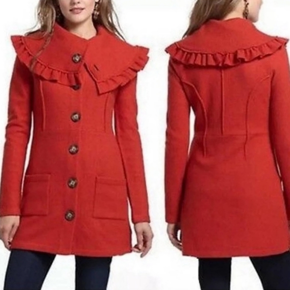 Anthropologie Sweaters - Anthropologie HWR Orange Herlev Boiled Wool Sweater Coat S